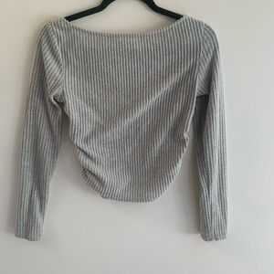Elegant Gray Ribbed Women's Top